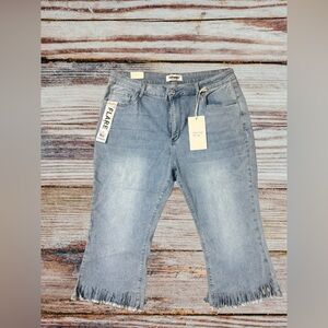 Blue Flare Wide Leg Jeans with Vintage Wash